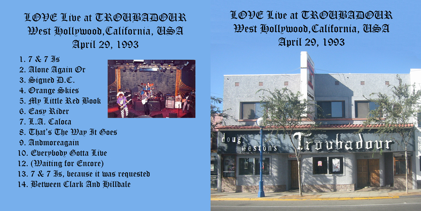 love cdr liva at trobadour on april 29, 1993 cover out